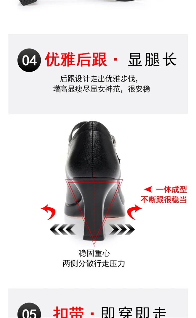 High Heels Comfort Platform Pumps 2024 Spring New Fashion Buckle Solid Black Shoes Woman Soft Leather Waterproof Single Shoes