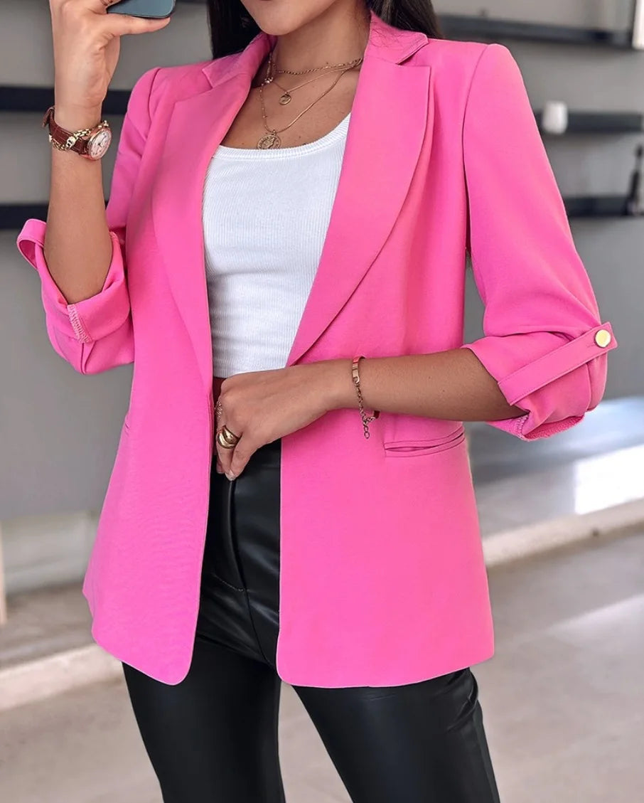 Women's Spring 2024 Casual Suit Jacket Long Sleeve Solid Color Cardigan Suit Jacket Women's Fashion Suit Jacket
