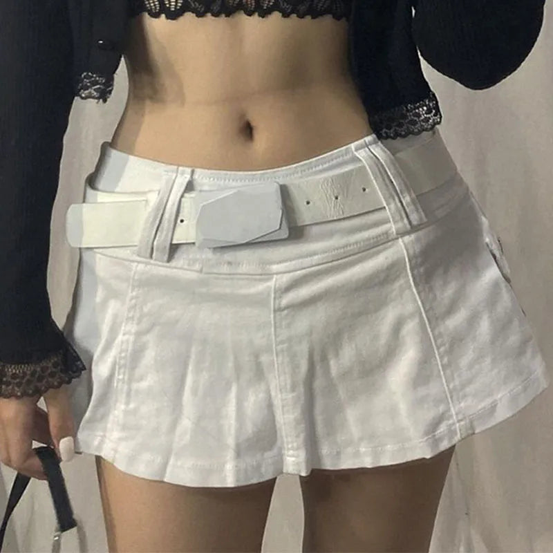 Street shot 100-style low-waist sexy lotus leaf edge skirt solid color half-body  skirt  hip  denim skirt hot girl pleated skirt