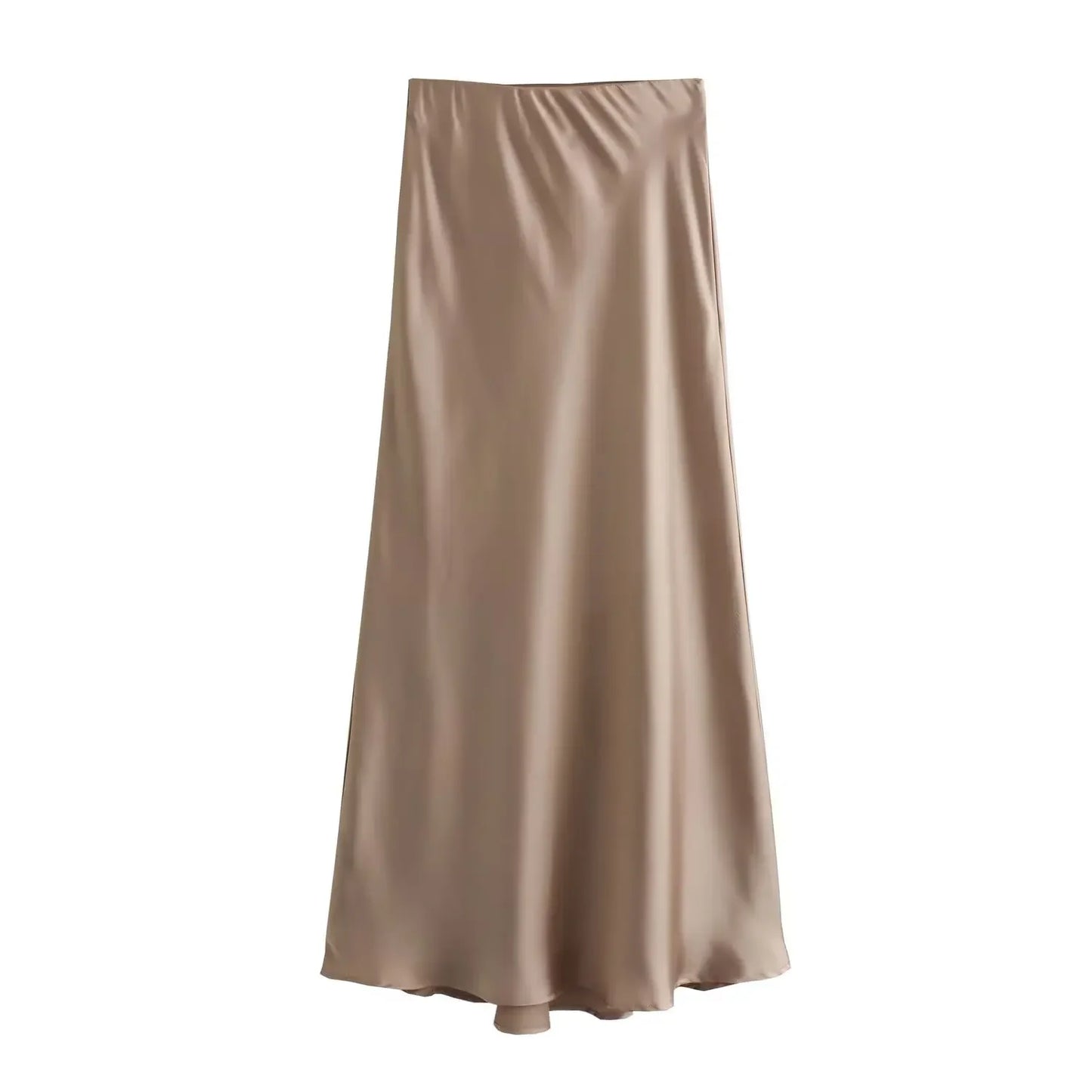 2024 Spring Summer New Women's High-Waisted Skirt European Style Silk-Satin Feeling Long Dress Solid Color Simple Design