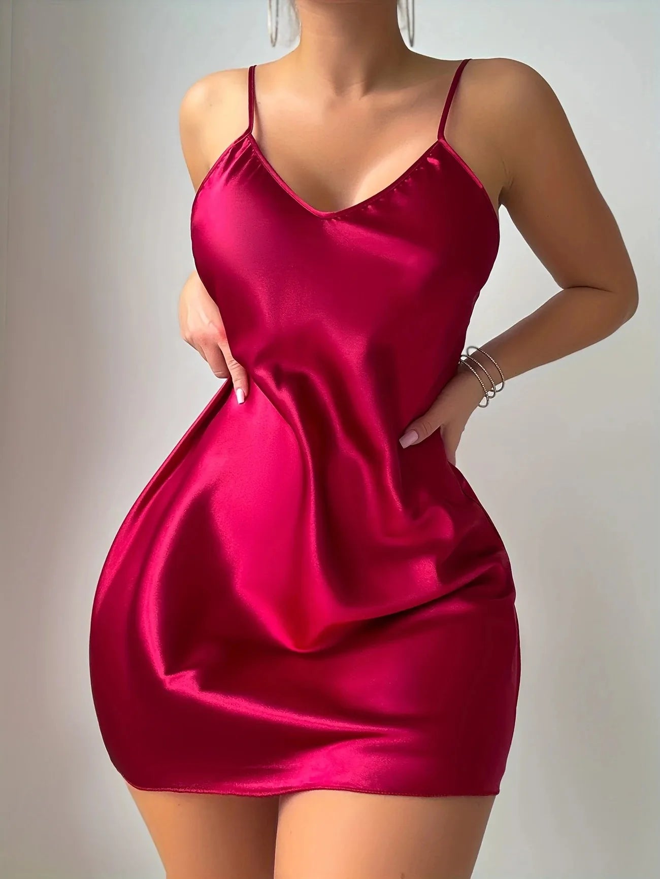 1 Piece Sexy V-Neck Women Satin Camisole Night Dress Female Pajamas Silky Lingerie Sleeveless Backless Nightgown Thin For Summer