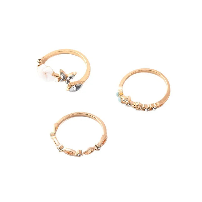 Boho Chic Ring Collection - Handmade Flower Rings with Gold Plating, Stackable for Layering, Elegant Party & Wedding Accessories