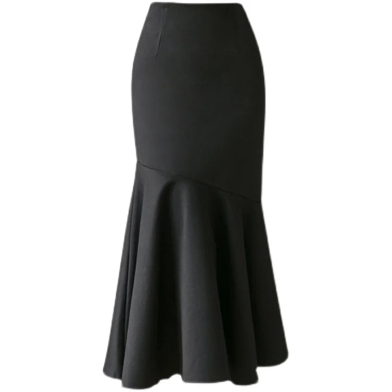 Seoulish Ruffles Solid Color Women's Skirts 2024 New Spring Summer Elegant High Waist Office Ladies Style Pencil Midi Skirts