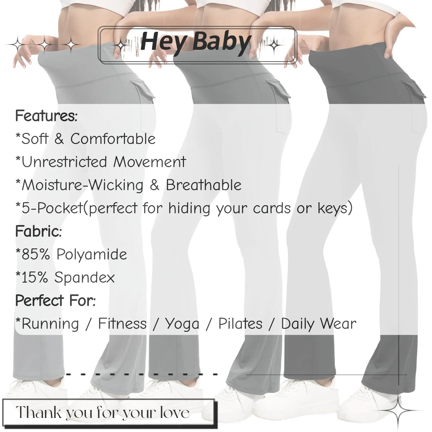 Women's High Waisted Flared Yoga Pants with Pockets Tummy Control Bootcut Leggings for Gym Fitness Casual Wear