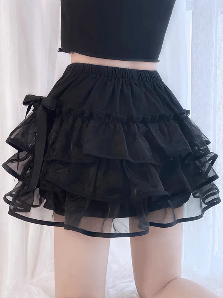 High Waist Pleated Mini Skirt Women Double Layer White A-line Skirt with Shorts Y2k Clothes Korean Fashion Goth Harajuku Skirt
