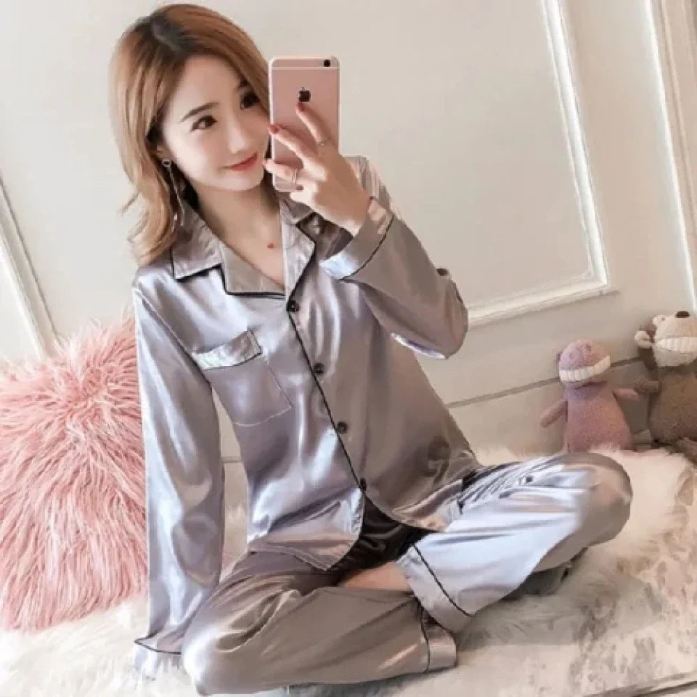 2024 New M-5XL Solid Women‘s Pajamas Elegant Classic Fashion Casual Female Sleepwear Spring Fall Long Sleeve Pants House Clothes