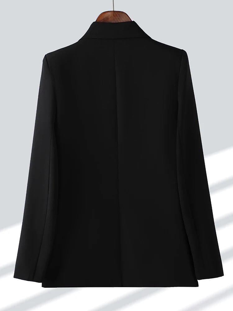 Blue Apricot Coffee Black Women Formal Blazer Ladies Female Long Sleeve Double Breasted Straight Jacket Coat