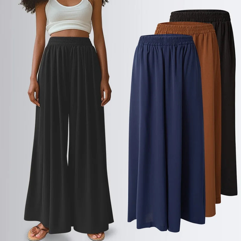 Spring Summer Women Elastic High Waisted Wide Leg Pants Female Solid Long Length Pants Casual Loose Plus Size Ladies Trousers
