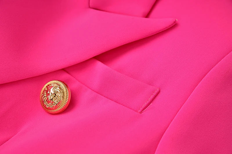 Bright Color Spring Autumn Women Hot Pink Slim Chic Fashion Street Lady Quality Blazer Outer Wear Jackets