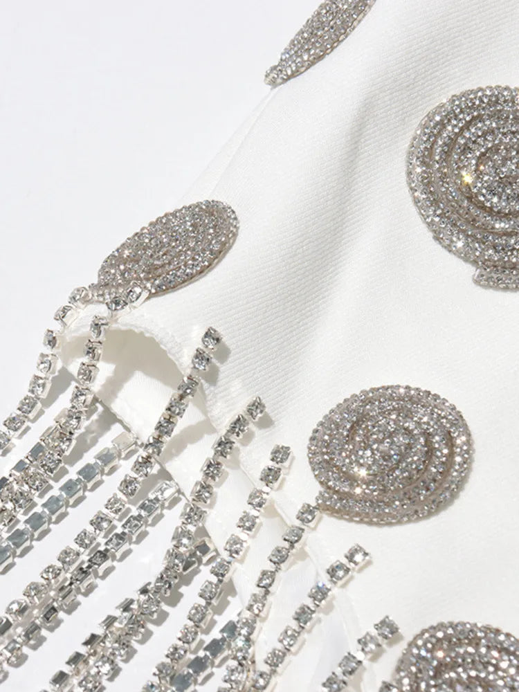 ZMEENNA White Blazer Notched Collar Single Button Patchwork Metal Tassel Jackets For Women 2025 Spring Fashion New Coats ZM628