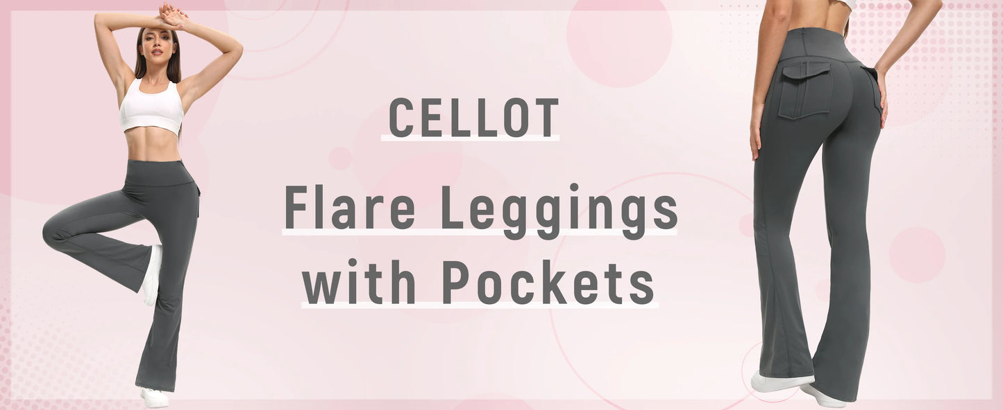 Women's High Waisted Flared Yoga Pants with Pockets Tummy Control Bootcut Leggings for Gym Fitness Casual Wear