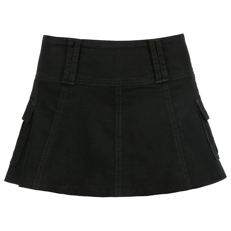Street shot 100-style low-waist sexy lotus leaf edge skirt solid color half-body  skirt  hip  denim skirt hot girl pleated skirt