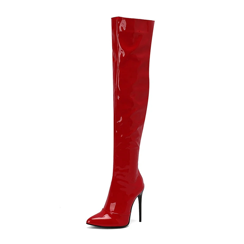 SGESVIER Women's Over the Knee High Boots Sexy Point Toe Autumn Winter Shoes Black Red Heeled Long Boot Ladies Party Shoes