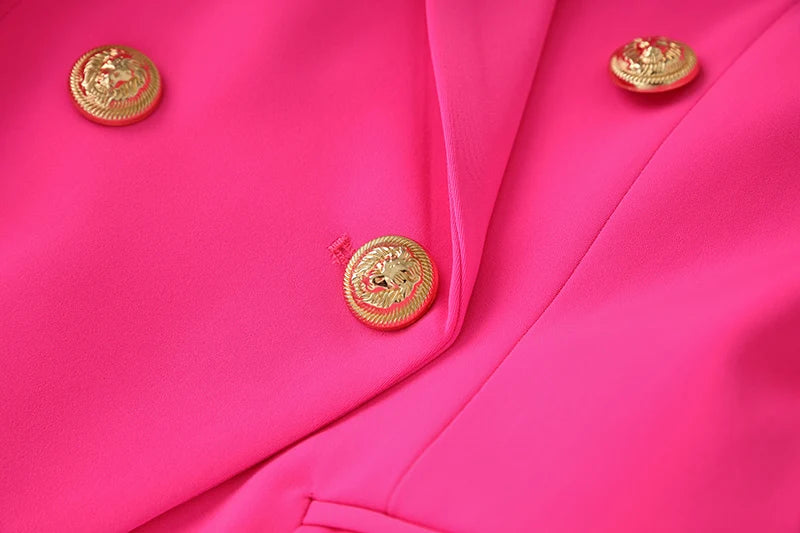 Bright Color Spring Autumn Women Hot Pink Slim Chic Fashion Street Lady Quality Blazer Outer Wear Jackets