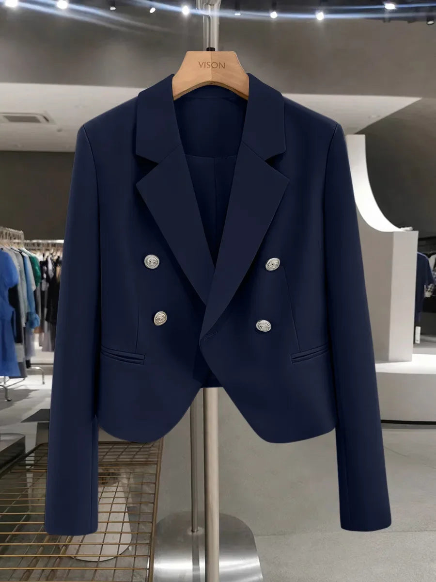 Casual Black Women's Small Suit Jacket 2025 New Spring Autumn Korean Design Sense Polyester Fiber Full Sleeve Solid Color