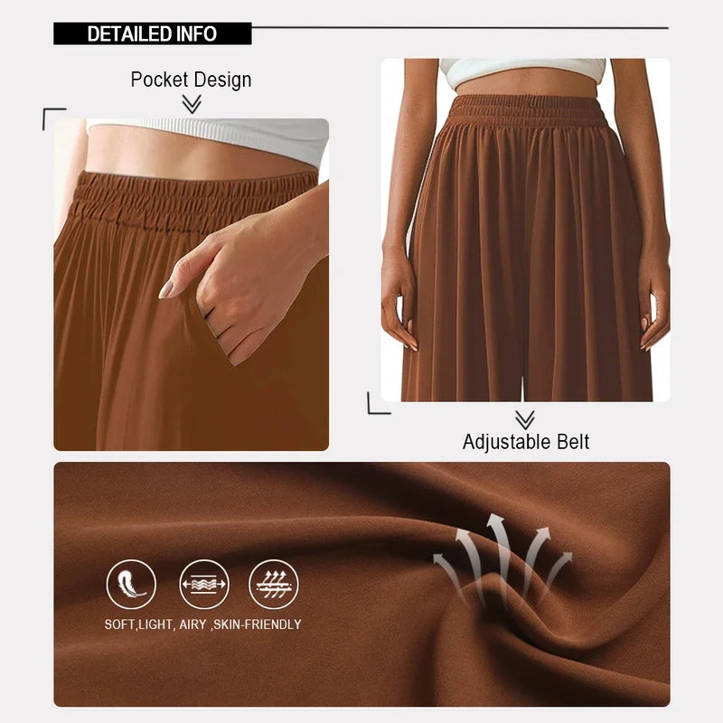 Spring Summer Women Elastic High Waisted Wide Leg Pants Female Solid Long Length Pants Casual Loose Plus Size Ladies Trousers
