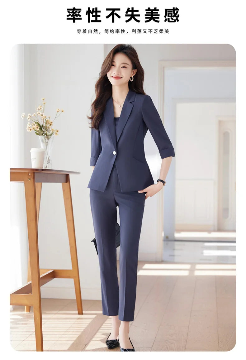 NAVIU Women Spring New Fashion Professional Suits Matching Set Korean Elegant Casual Blazer Coat Pants Two Piece Female Clothing
