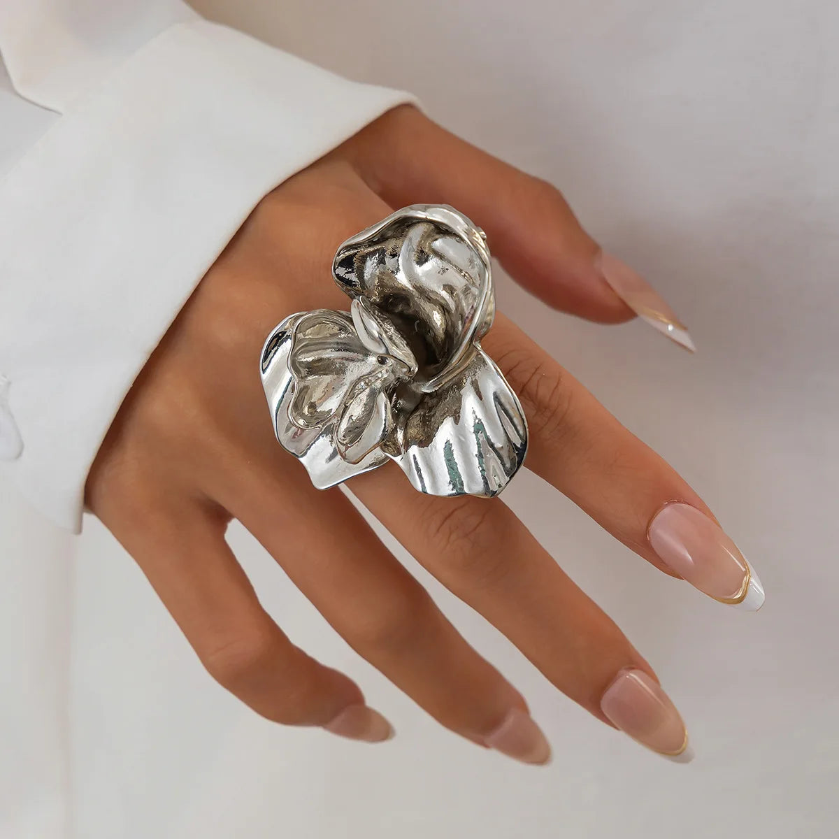 Exaggerated Big Flower Geometric Metal Gold Silver Color Open Ring Women Goth Punk Couple Adjustable Knuckle Joint Rings Jewelry