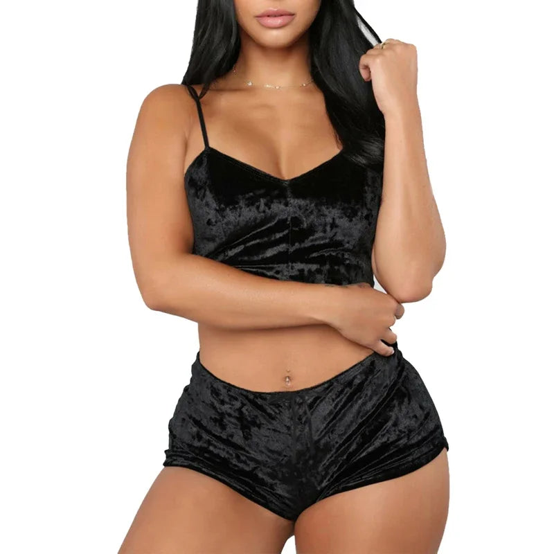 Women's Sleepwear Sexy Lace Satin Pajama Sets Nightwear Sleeveless Tops+Shorts 2 Pcs Sets for Women Pijama