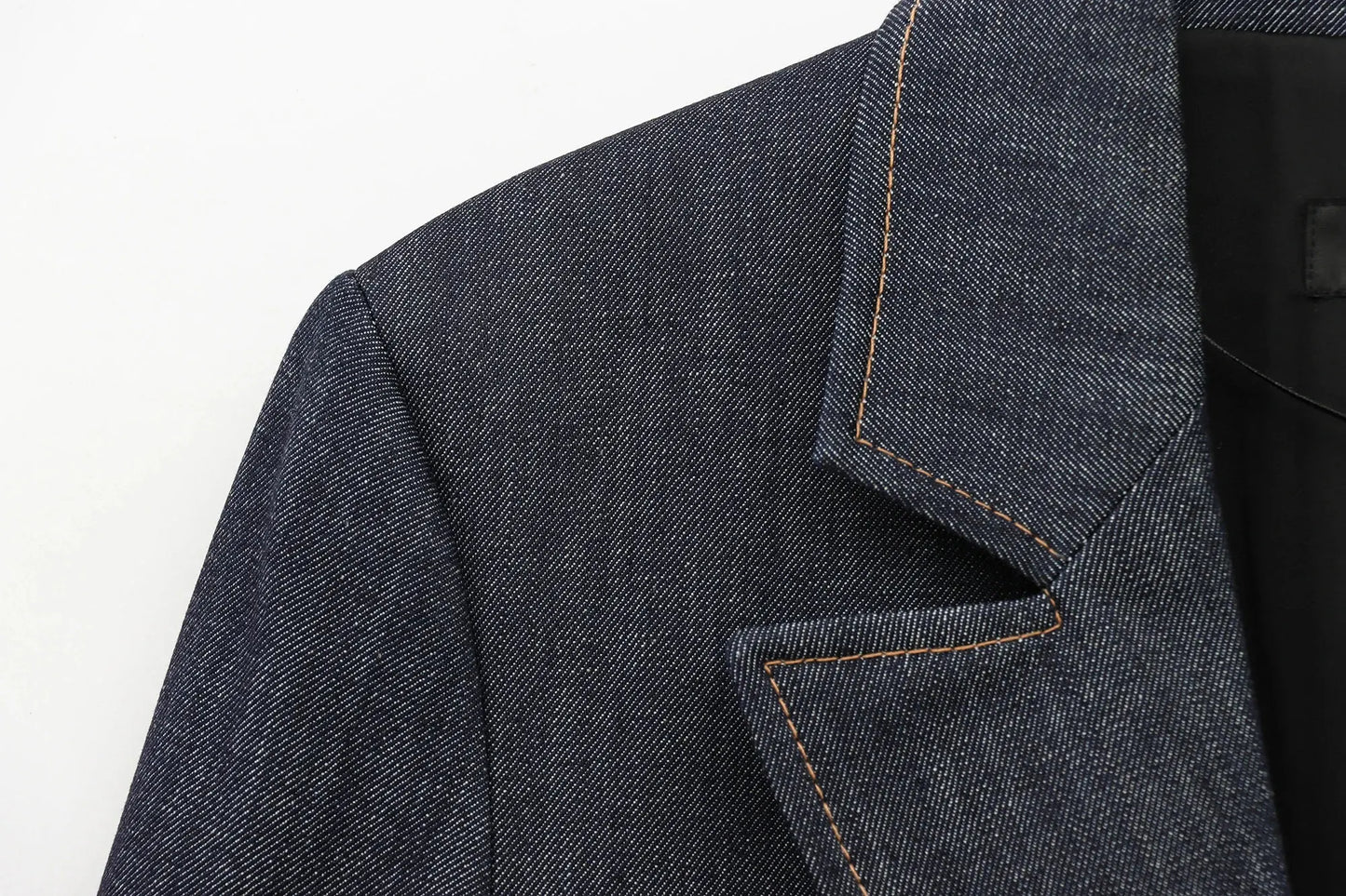 HH Female Spring Vintage Denim Blazer Long Sleeves Turn Down Collar Single Breasted Fake Pockets Street Fashion Coats