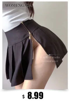 WOMENGAGA Leather Matte Slim Mini Sexy Fashion PU Hot Short High Waist Skirt Korean Nightclub Streetwear Wholesale Clothes 7ST