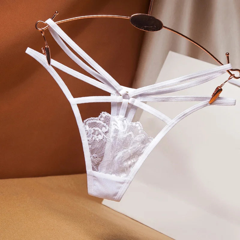 Sexy  perspective women's underwear lace fashion cross belt bundled thong embroidered G-String Girls Briefs Ladies Transparent