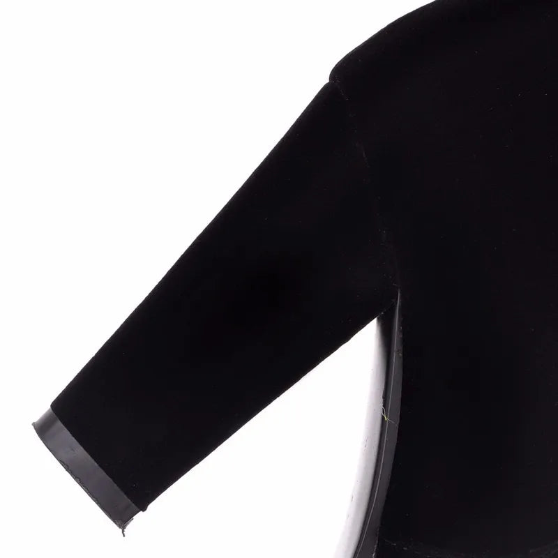 Women's Winter High Boots Fashion Flock Knight Knee High Boot Women Black Thick High Heels Zipper Round Toe Ladies Shoe Platform