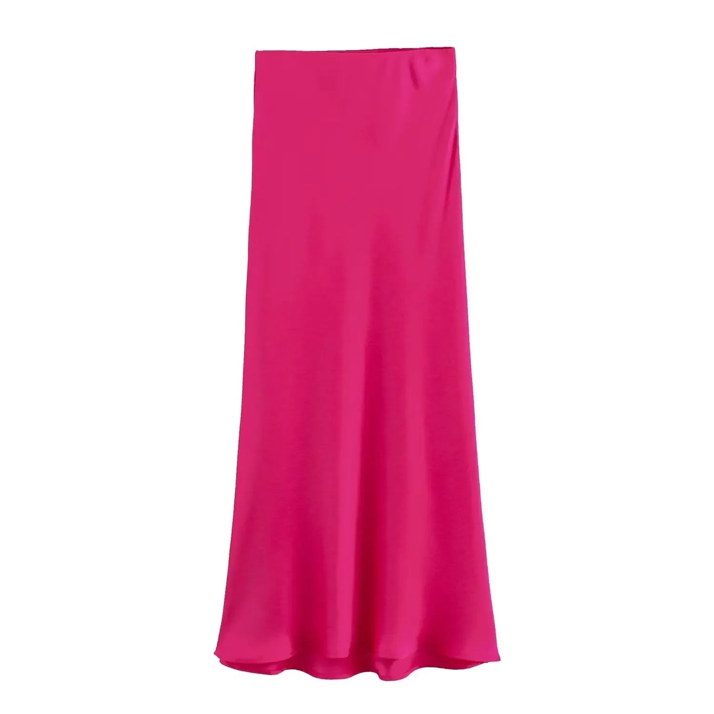 2024 Spring Summer New Women's High-Waisted Skirt European Style Silk-Satin Feeling Long Dress Solid Color Simple Design