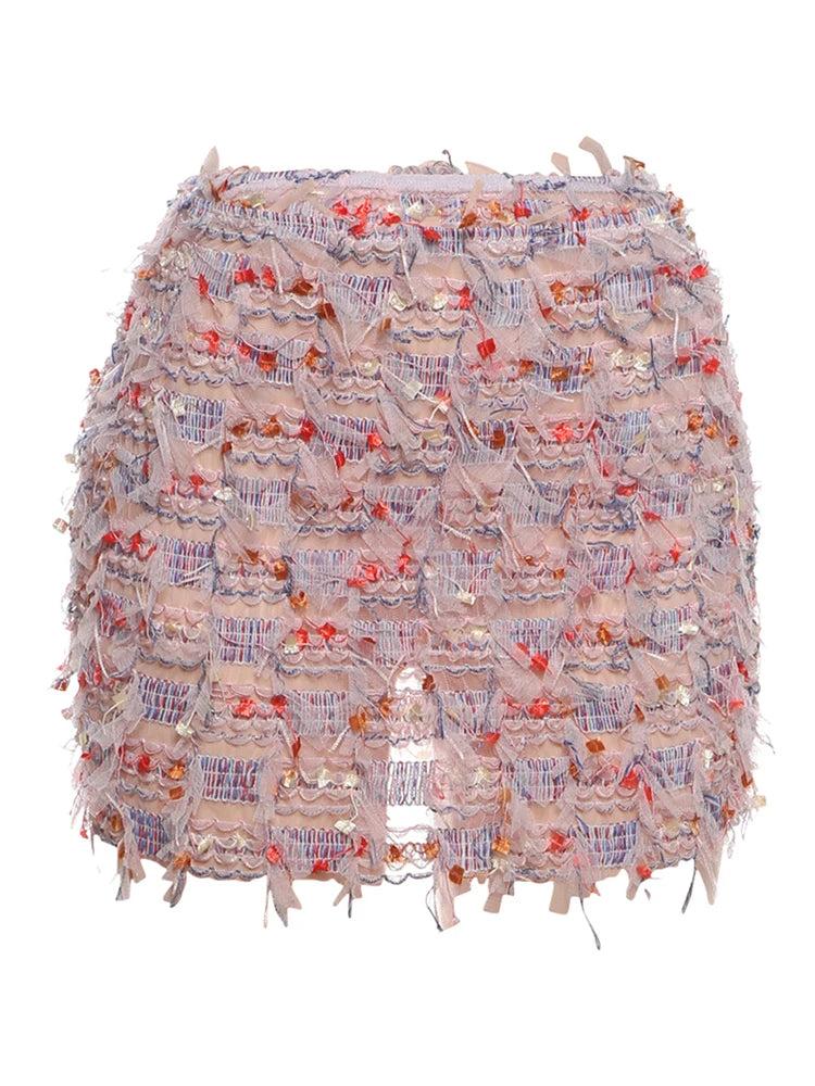 Weird Puss Colorful Tassel Skirts Peach Hip Women Thin Knit Wild Sexy Midnight Summer Trend Stretch Skinny Streetwear Bodycon