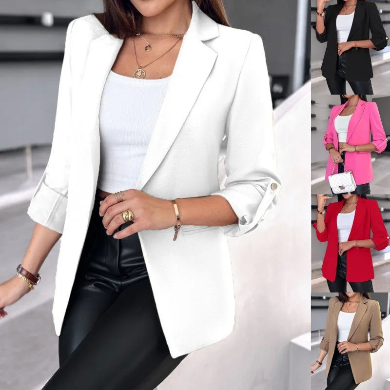 Women's Spring 2024 Casual Suit Jacket Long Sleeve Solid Color Cardigan Suit Jacket Women's Fashion Suit Jacket