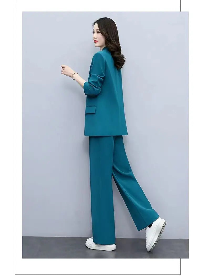 Spring Autumn Thin Women's Blazers Long Pants 2 Piece Set Korean Office Lady Casual Loose Suit Jacket Trousers Outfits Pantsuits