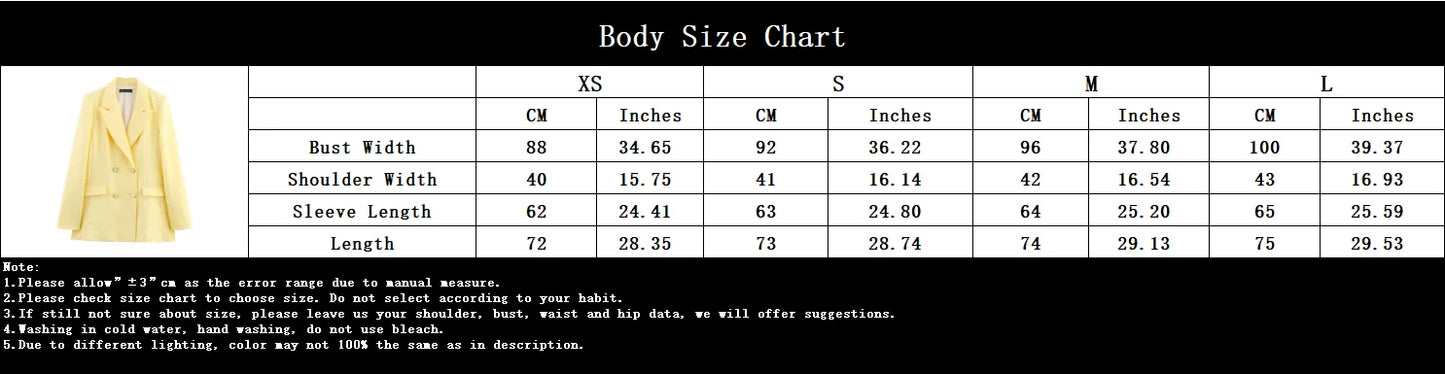KONDALA Elegant Yellow Blazer Women's Double-breasted Lapel Blazer Fashion High Street 2025 Spring Summer Holidays Commute Suit