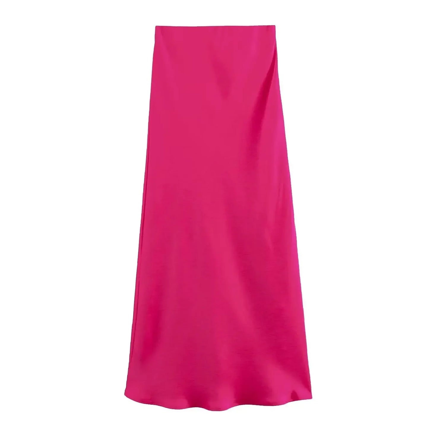 2024 Spring Summer New Women's High-Waisted Skirt European Style Silk-Satin Feeling Long Dress Solid Color Simple Design