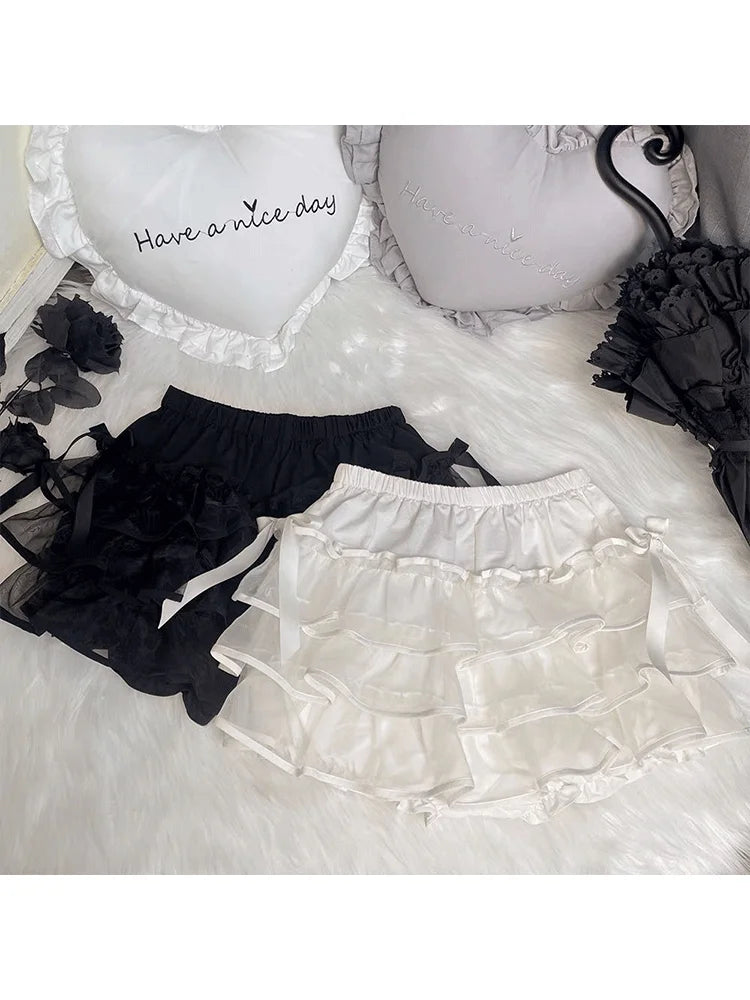 High Waist Pleated Mini Skirt Women Double Layer White A-line Skirt with Shorts Y2k Clothes Korean Fashion Goth Harajuku Skirt