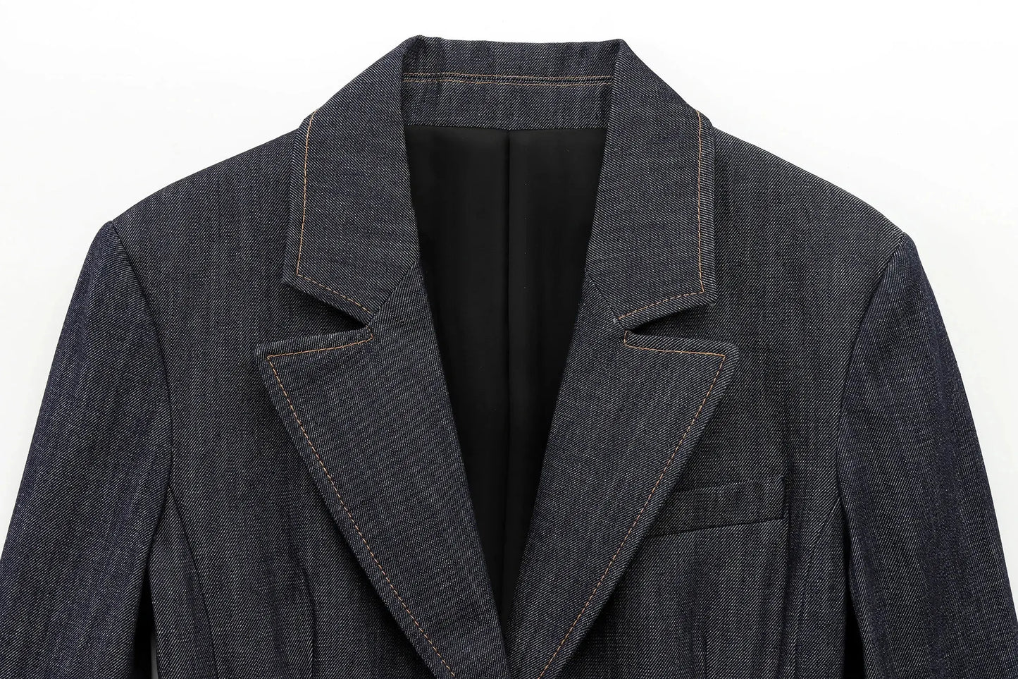 HH Female Spring Vintage Denim Blazer Long Sleeves Turn Down Collar Single Breasted Fake Pockets Street Fashion Coats