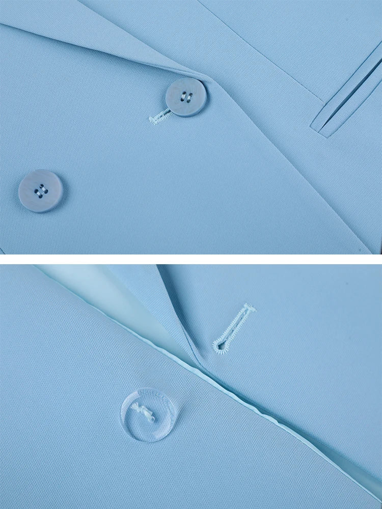 Blue Apricot Coffee Black Women Formal Blazer Ladies Female Long Sleeve Double Breasted Straight Jacket Coat