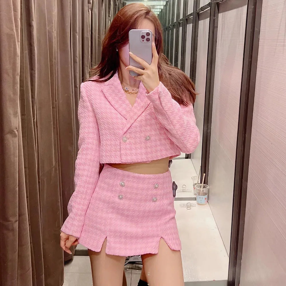Klacwaya Tweed Set 2 Piece Chic Blazer Women Suit Shorts Sets Women 2022 Suit With Shorts For Women Female Suits