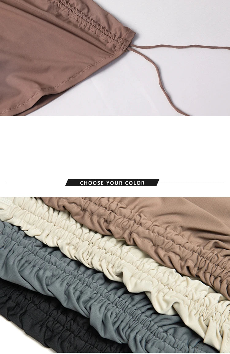 Women'S Drawstring High-Waisted Skirt Women Running Anti-Go Naked Yoga Shorts Full Fitness Tennis Sports Shorts