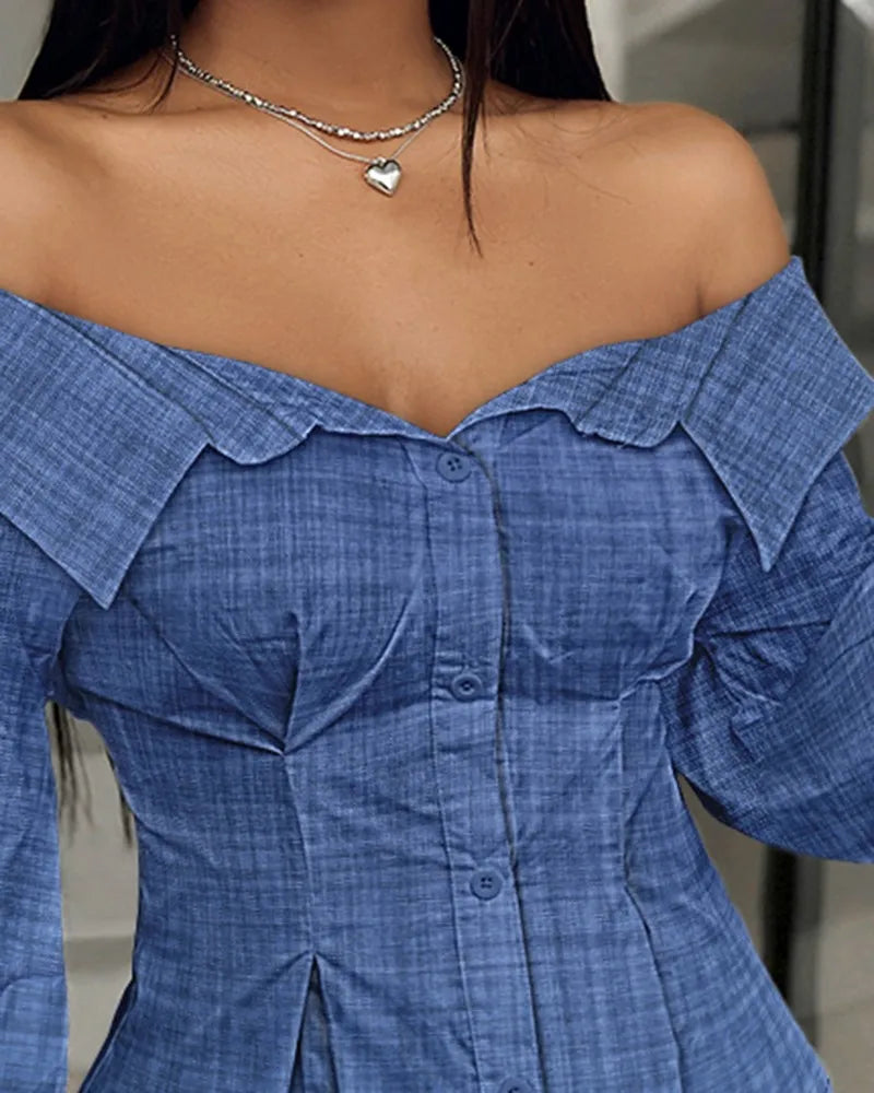 Elegant White Shirts for Women Lantern Sleeve Off Shoulder Top Lady Blosues Long Sleeve Ruched Design Feamel Clothes Spring 2025