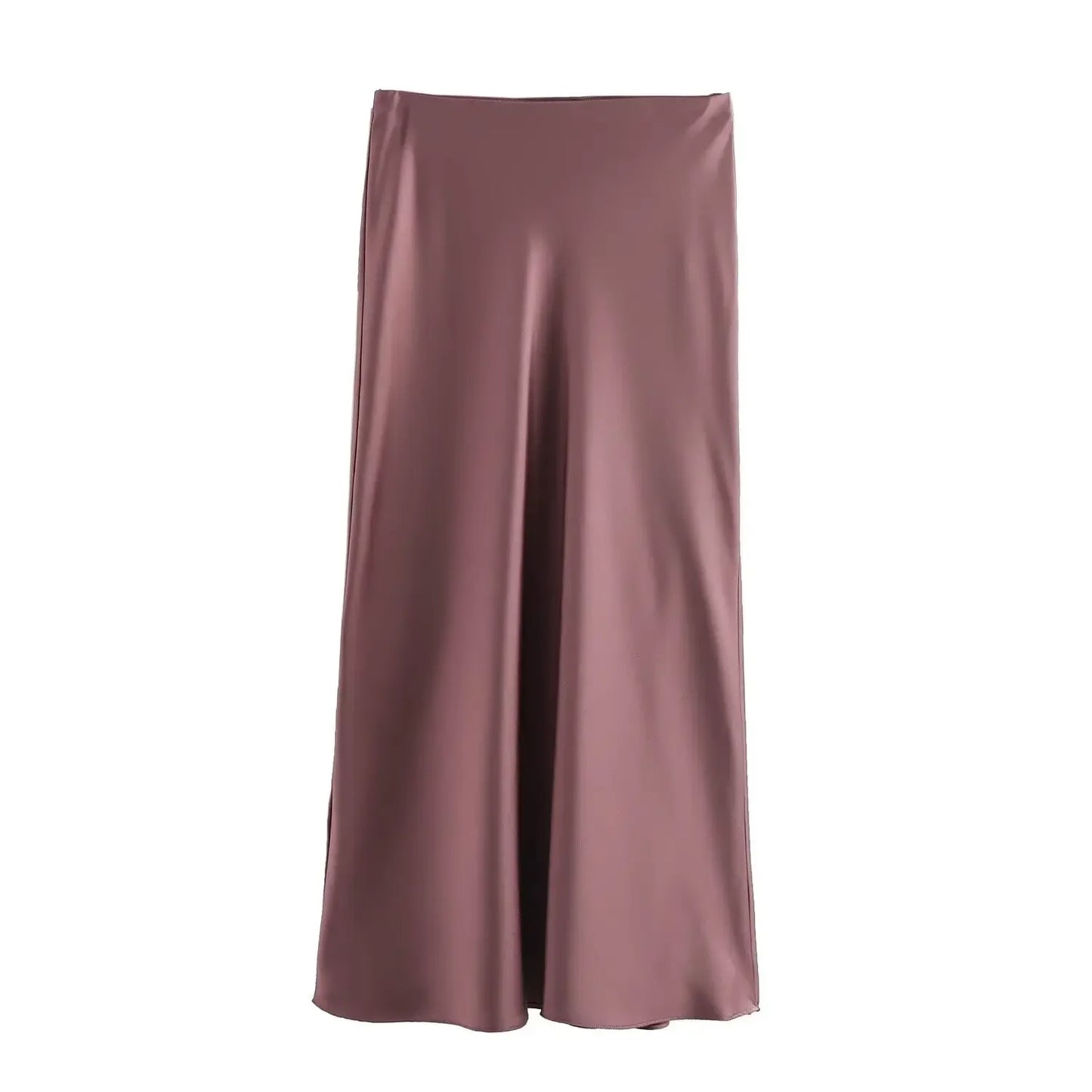 2024 Spring Summer New Women's High-Waisted Skirt European Style Silk-Satin Feeling Long Dress Solid Color Simple Design