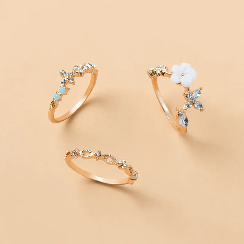 Boho Chic Ring Collection - Handmade Flower Rings with Gold Plating, Stackable for Layering, Elegant Party & Wedding Accessories