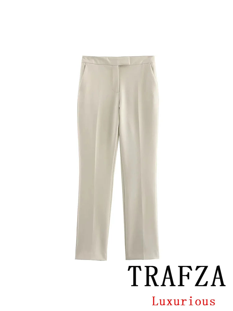 KONDALA Vintage Chic Office Lady Solid Women Suit Pockets V Neck Blazer Straight Loose Pants New Fashion 2025 Spring Autumn Sets