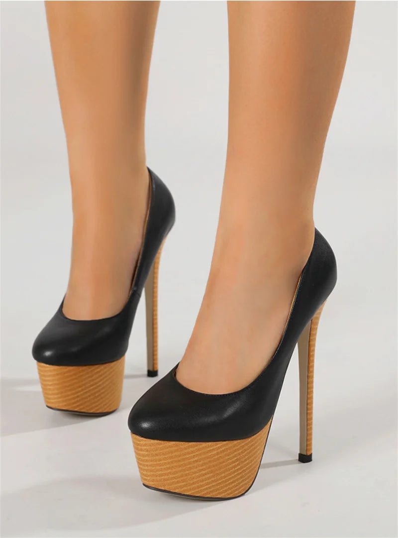 Liyke 2025 New Arrival Woodiness Platform Pumps Women Sexy Slingback Shallow Round Toe 16 CMSuper High Heels Shoes Zapatos Mujer