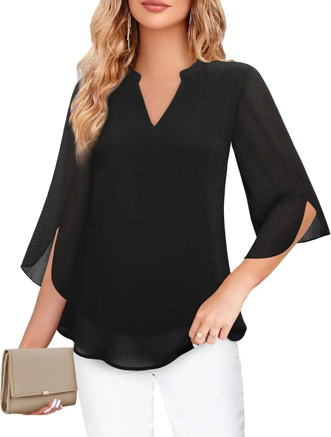 Casual Summer Hot Sale Of The Season Women's Shirt Loose V-neck Petal Sleeve Chiffon Blouse Fashionable Elegant Female Top with