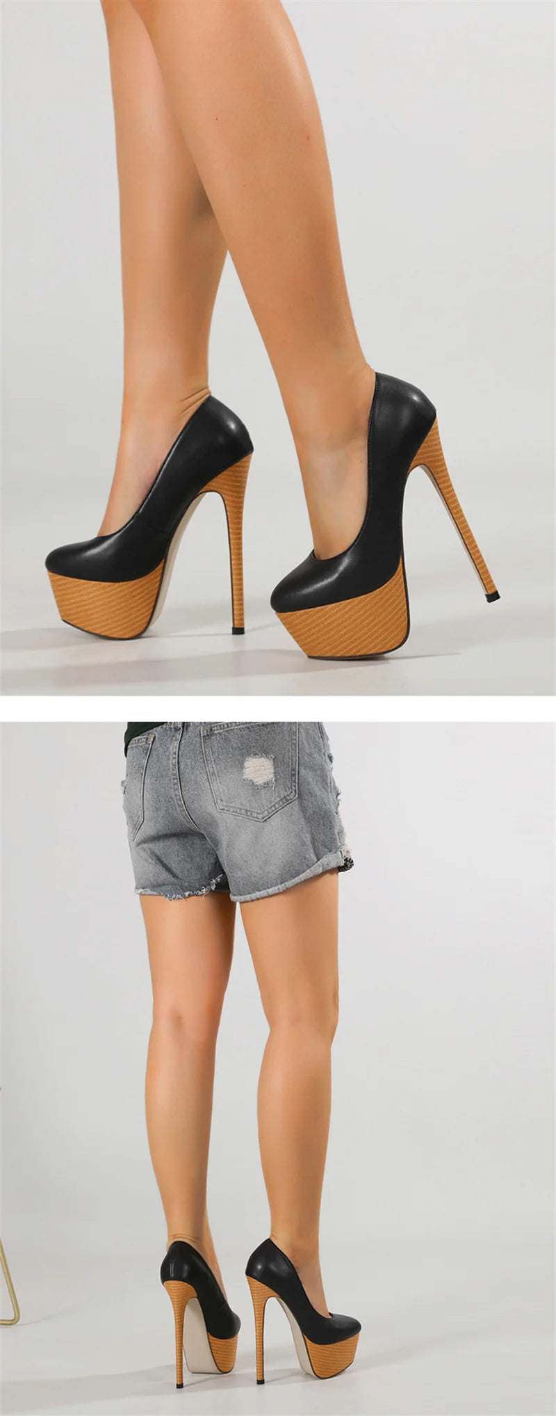 Liyke 2025 New Arrival Woodiness Platform Pumps Women Sexy Slingback Shallow Round Toe 16 CMSuper High Heels Shoes Zapatos Mujer