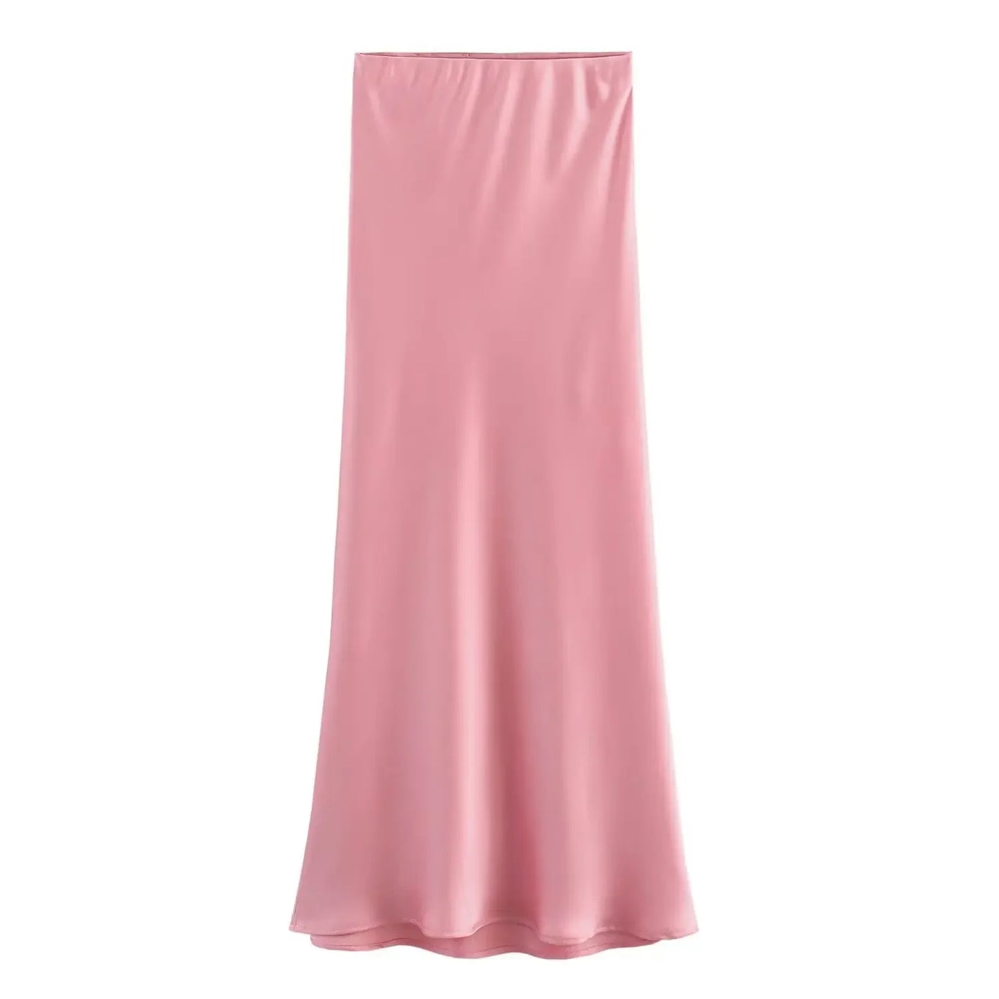2024 Spring Summer New Women's High-Waisted Skirt European Style Silk-Satin Feeling Long Dress Solid Color Simple Design