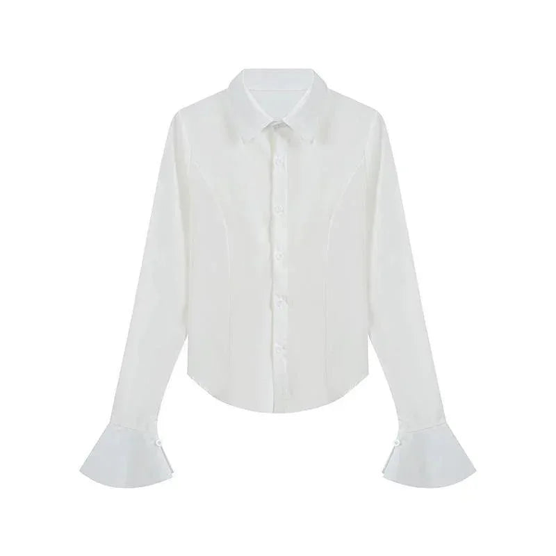 Sexy Slim Flared Sleeve Women's Shirt Solid Lapel Single-breasted Back Bandage Tunic Female Blouses Spring Trend New Lady