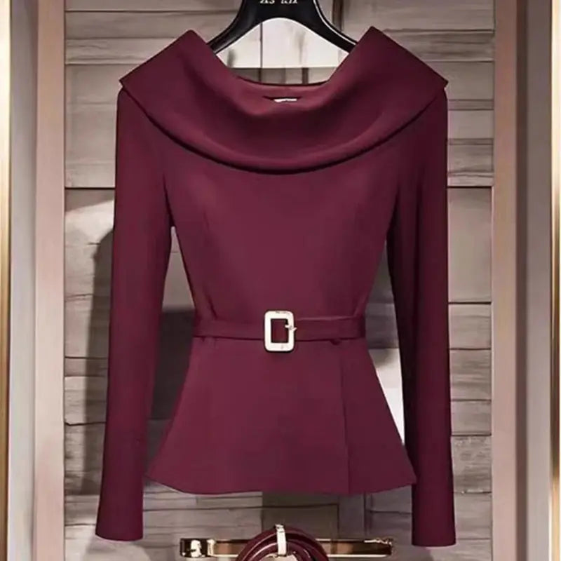 Luxury Socialite Style Pink Long Sleeve Shirt for Women Clothing Autumn Korean Chic Gentle Waist Slimming Pullovers Women Tops