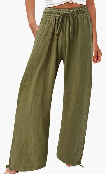 RX6610 Autumn and Winter 2023 AliExpress Europe and America Cross border Women's New Cotton and Hemp Wide Leg Drawstring Beach P