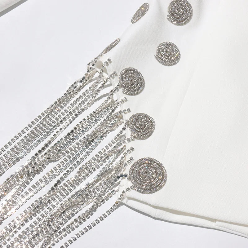 ZMEENNA White Blazer Notched Collar Single Button Patchwork Metal Tassel Jackets For Women 2025 Spring Fashion New Coats ZM628